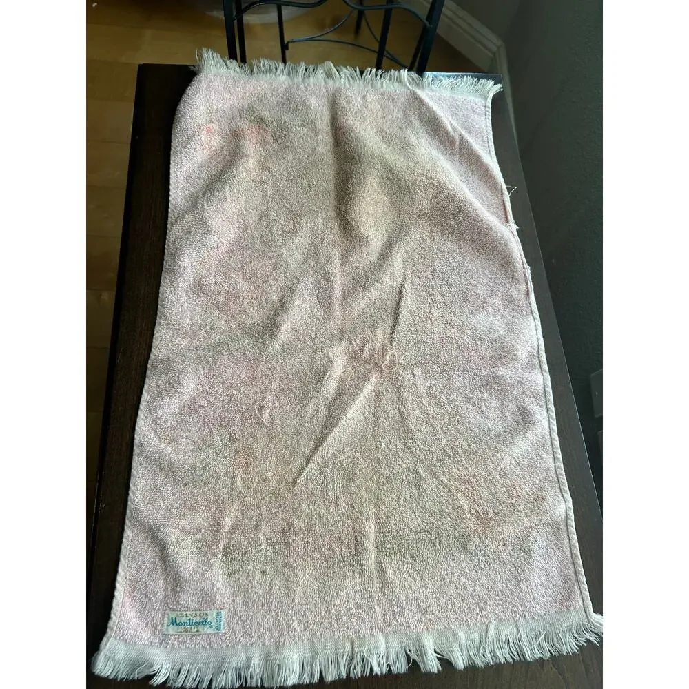 Vintage hand towel pink fringed MOD flower power